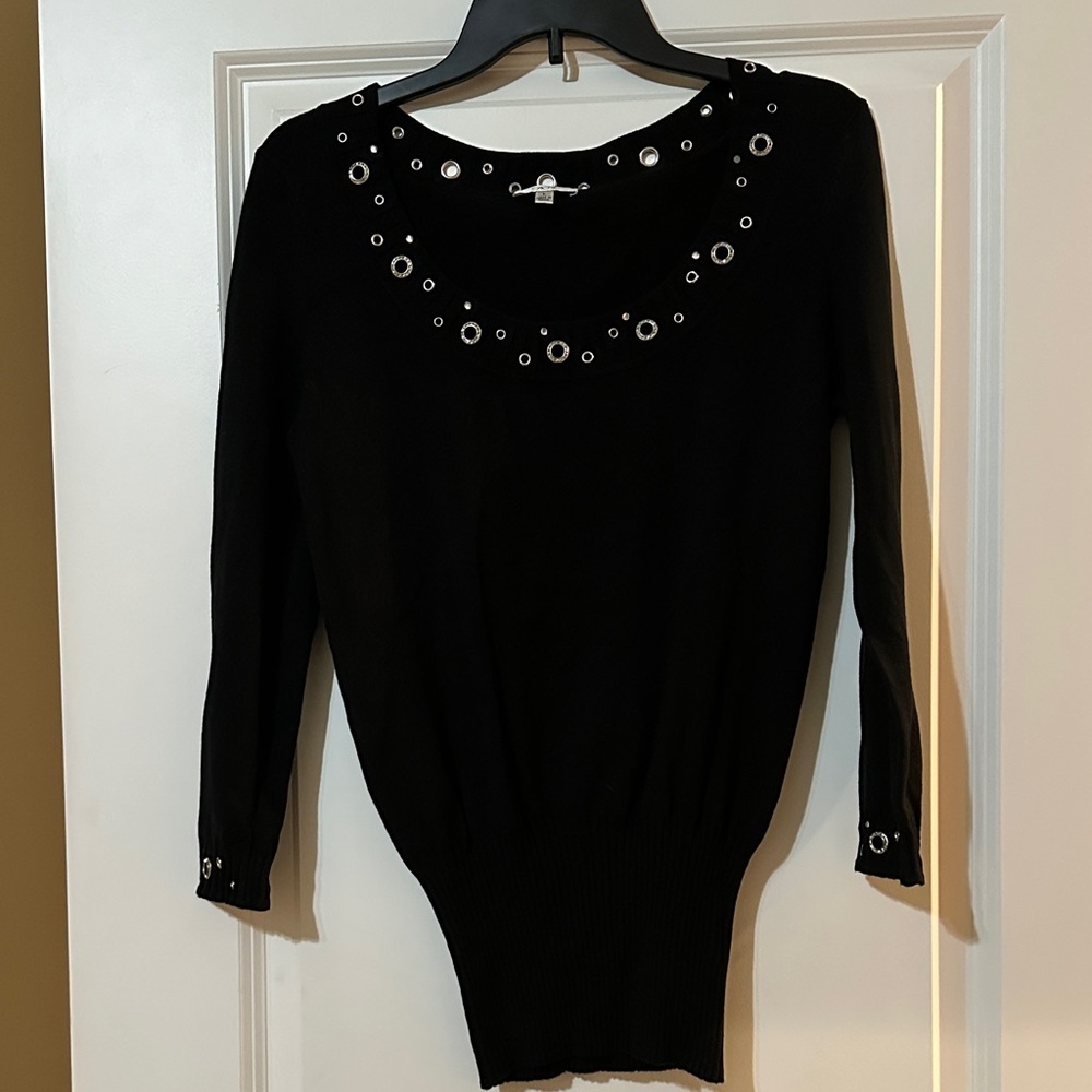 Black Sweater with Silver Eyelet Details